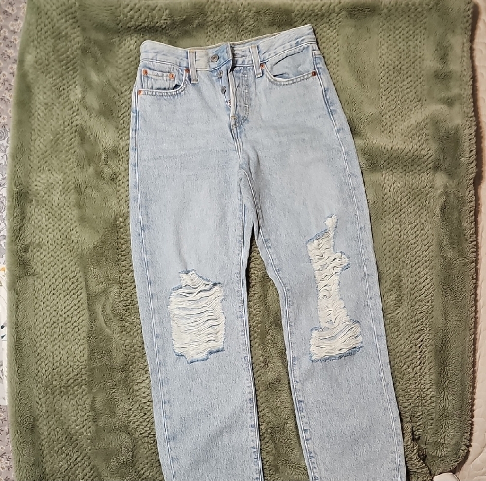 Levi's Light Blue Distressed Straight Leg Jeans
